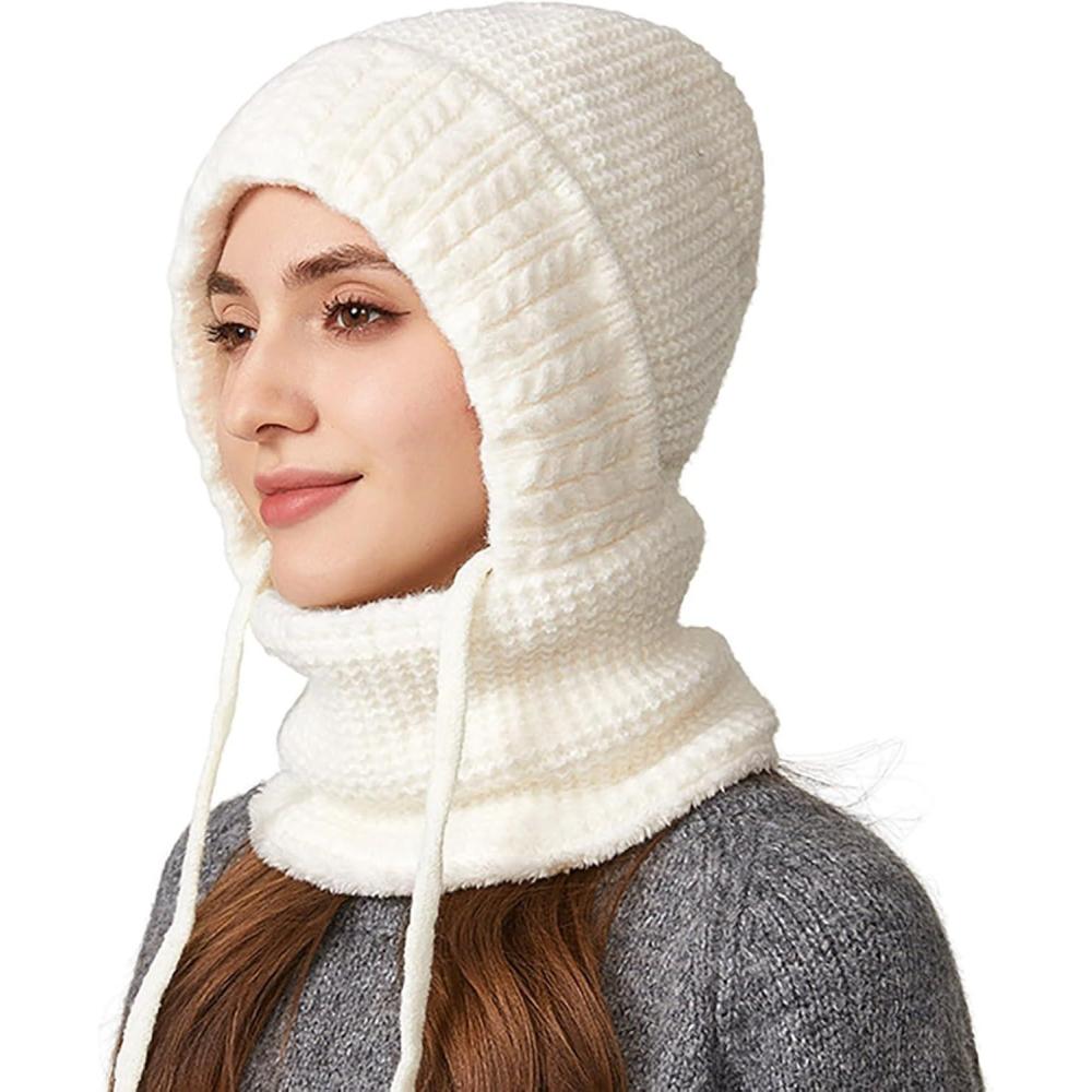 image:imageBalaclava Chapeau Femme Multifonction Cagoule Masque de Ski Hiver Chaud CoupeVent Masques Polaire Chapeau pour Hiver Temps Froid Ski Outdoor Moto Montagne Camping RandonneBlanc