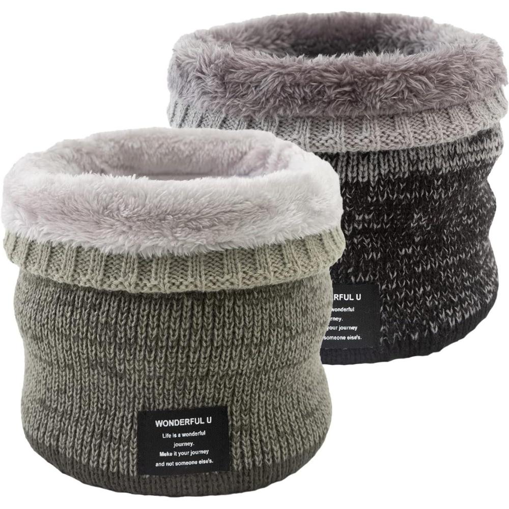 image:imageTour de Cou Echarpe Homme Gaiter Masque Cagoule Moto CacheCou Hiver Doublure Polaire Neck Warmer Snood 2 PicesGris
