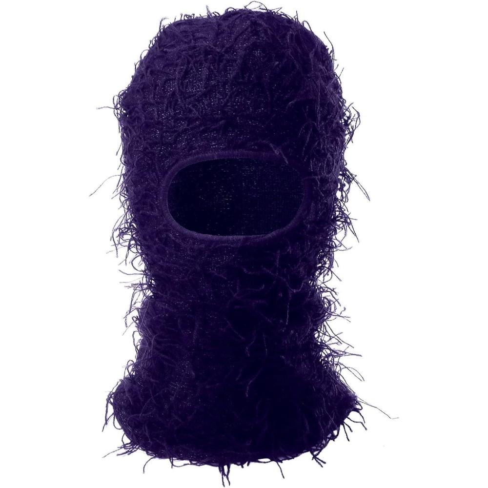 image:imageCagoule Homme HiverCagoule Ski FemmeSki en dtresse 20 Couleurs tricot Plein Visage Chapeaux dhiver sans dmangeaisons Polaire doubl Doux Chaud Tricot Chapeau Ski Bas BonnetViolet