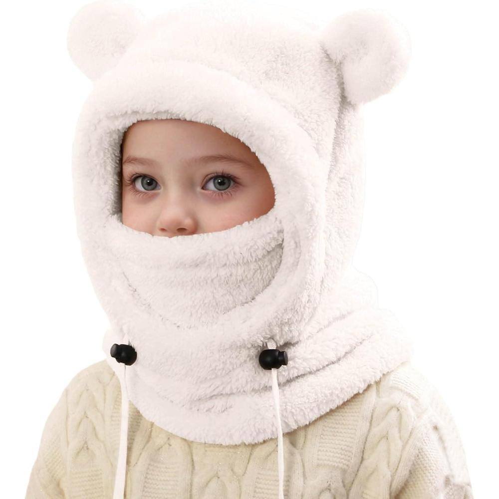 image:imageCagoule dhiver Thermique pour Enfants 310 Ans Multifonction CoupeVent Rglable Masque de Ski Bonnet en Polaire Chaude Casquette CacheCou Tour de Cou charpe pour Filles Garons Plein Air01 Blanc