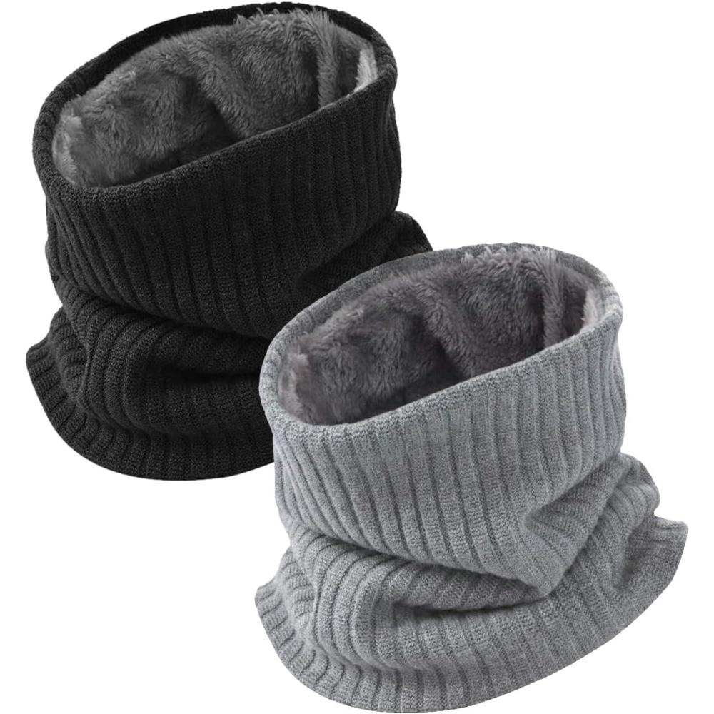 image:image2 Pcs Tour de Cou Homme Cache Cou Homme Femme Gaiter Masque Cagoule Tubulaire Foulard Snood Hiver charpe CoupeVent Ski lastique pais Doublure Polaire Neck Warmer Noir Gris