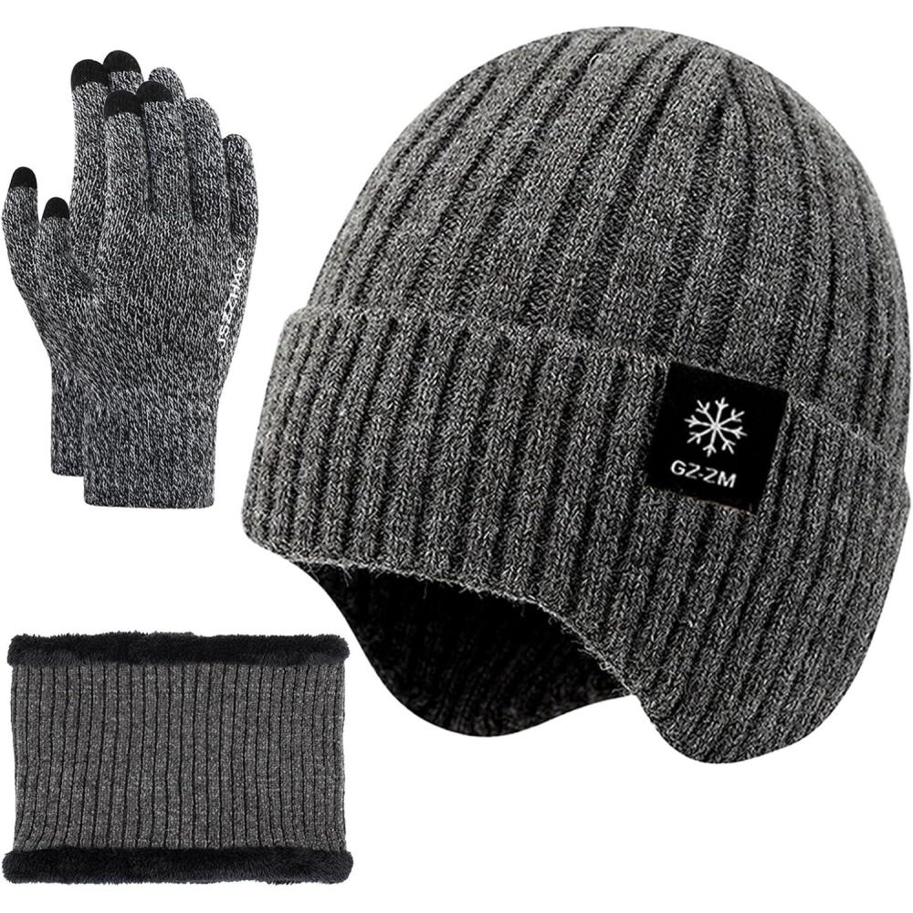 image:imagePacks Bonnet charpe et Gants Femme Homme Bonnet Hiver Echarpe Gants Tactiles avec Polaire Bonnets Tour de Cou Chaud Gant Tactile Tricots Ensemble Cache Cou Chapeaux dHiver Gris
